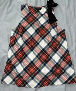 J. Crew Christmas Holiday Tartan Plaid Ribbon Bow Shoulder Tank Top Shirt 2 - Picture 1 of 2
