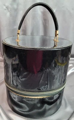 Estuche Peluca Sombrero Travins De Colección Estuche Tren Vinilo Negro EE. UU. Equipaje de Viaje con Clavija Foto 1 de 4