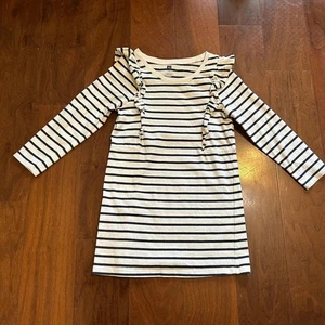 Tea Collection Girls Dress Size 6 White Blue Striped Ruffle Long Sleeve - Picture 1 of 4