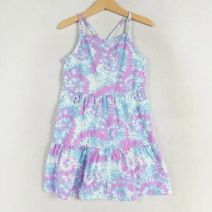 Cat & Jack Sun Dress Girls Small 6/7 Blue Purple Tie Dye Spaghetti Strap Tiered - Picture 1 of 6