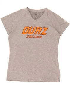 ADIDAS Womens Ouarz Soccer Graphic T-Shirt Top UK 10 Small Grey Cotton DH12 - Picture 1 of 3