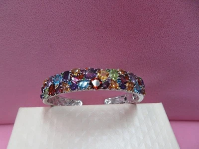 Brazalete MICHELLE ALBALA 6,75" Plata de Ley 925 Multi Piedras Preciosas 27 Gramos Foto 1 de 4