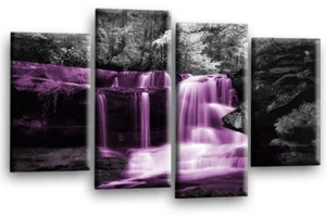 Waterfall Wall Art Print Purple Grey Forest Landscape Framed Split Panel Picture - Picture 1 of 6