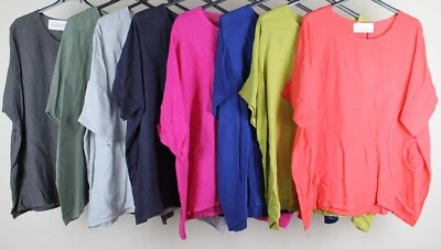 NEW LADIES OVERSIZED  LIGHTWEIGHT LINEN CASUAL SCOOP NECK  TUNIC TOP - Image 1 of 3