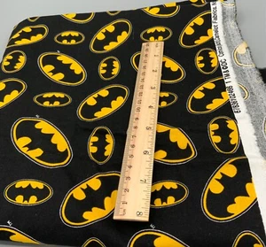 Camelot Fabrics Remnant BATMAN YELLOW BLACK BAT ICON 32" X 44" Cotton Fabric - Picture 1 of 1
