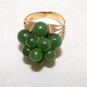 Anillo Vintage Oro Amarillo 14K con 11 Bolas de Jade Nefrita Verde (6g, tamaño 6.5) - Imagen 1 de 12