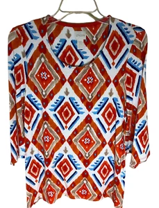 CHICOS Aztec Print Boho T Shirt Womens Sz 0 (XSm 4) Bell Sleeve Scoop Neck - Picture 1 of 10