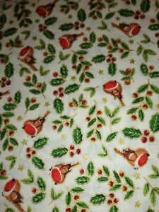 100% Cotton Makower Fabric. Christmas Robbins 