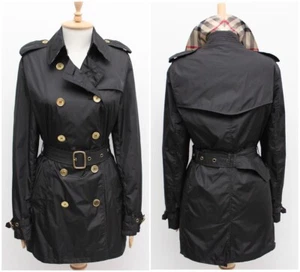 Women's BURBERRY London Nylon Black Trench Coat Gold Button RARE Size US8 ~S/M - Picture 1 of 12
