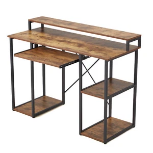 JOMEED Computer Desk w/Monitor Shelf for At-Home Office, Brown/Black (Open Box) - Picture 1 of 12