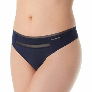 New Calvin Klein Women's Invisibles Mesh-Trim Thong QD3 Black Size XS - Picture 1 of 7