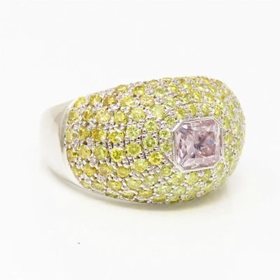 NYJEWEL Hans D. Krieger 18k White Gold Pink Fancy Yellow Diamond Dome Ring - Image 1 of 4