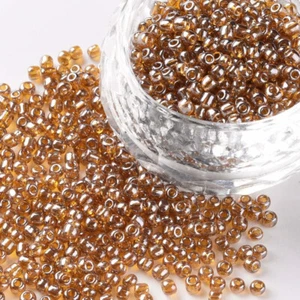 50g 2mm glass seed beads brown lustered translucent - beading, jewellery making - Picture 1 of 4