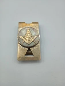 Masonic Freemason, .925 Silver & Mother Of Pearl Money Clip Sterling 2" x 1" - Picture 1 of 8