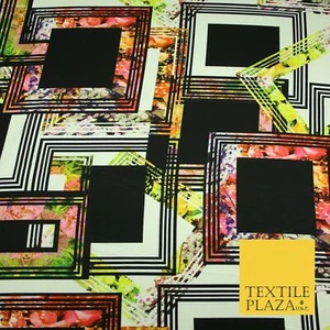 "Tela de Georgette de peso pesado negra abstracta floral estampada multicolor 58" - Imagen 1 de 7