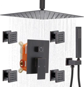 Enga Oil Rubbed Bronze Rain Shower System with 4 Body Shower Jets 12inch Wall Mo - Picture 1 of 24