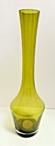 Vintage 19" Avocado Green Art Glass Large Bottle Vase Clear Base Flower Bouquet - Picture 1 of 15