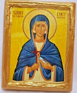 Heilige Lucy Santa Lucia Schutzpatronin der Blinden byzantinische Kunst orthodox gealtert Holzikone - Bild 1 von 10