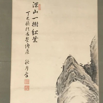 Pergamino Colgante Japonés Kakejiku De Colección Montaña Momiji Paisaje Color Rojo KJ84 Foto 1 de 4