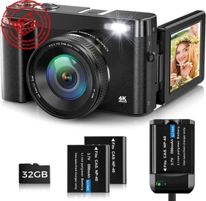 Oiadek 4K 48MP Vlogging Camera – Flip Screen w/ 32GB Card & Zoom (Black) - Picture 1 of 8
