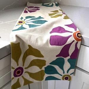 Crate & Barrel Table runner Francine Floral On Offwhite 14x90” Cotton - Picture 1 of 7