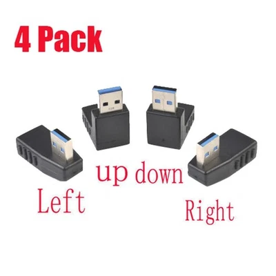 4X USB-3.0 un Maschio a Femmina Prolunga Cavo 90 Gradi Destro Angolo Adattatori - Immagine 1 di 4