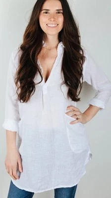 CP абажуры туника верхний женщин M белая льняная рубашка карманы большого размера США Teton Beach - Изображение 1 из 4