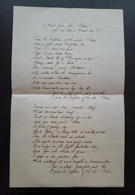 Antiguo manuscrito de barco poema ballenero escrito a mano del siglo XIX "Pelicano" 4 páginas Foto 1 de 4