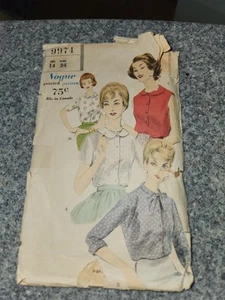 1960 Vogue 9974 Blouse/Shirt Pattern * Size 14 * Bust 34" - Picture 1 of 4
