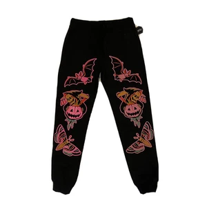 NWT Black Craft Cult Reaper Butterfly Skull Gothic Emo Jogger Sweatpants Size L - Picture 1 of 3