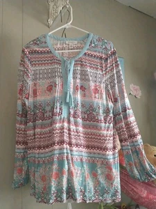 Vintage America Women's XXL Floral Cotton Modal Top~44" Bust Boho~Feminine~EXC!! - Picture 1 of 9