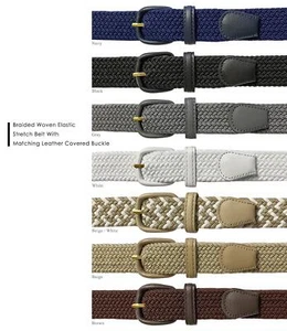 7001 Herren Leder bedeckt Schnalle Gewebt Elastisch Stretch Gürtel 1-1/4" Breit - Bild 1 von 27