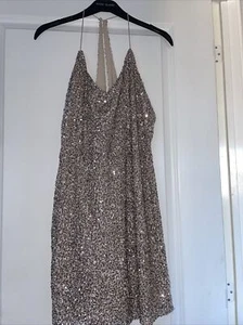 Mango Sequin V neck party dress Size 10 Gold - Picture 1 of 7