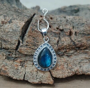 Ciondolo in argento sterling 925 pietra preziosa cabochon naturale labradorit... - Foto 1 di 8