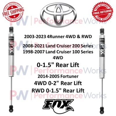 Fox 2.0 Performance IFP Shocks Pair 0-1.5" Rear Lift For 14-23 4Runner RWD 4WD - Image 1 of 4