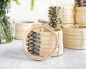 3" Wooden Embroidery Hoops, Set of 6 light wood hoops with brass screw - Picture 1 of 6