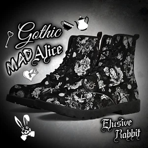 Gothic Black White Alice In Wonderland Boots Combat Custom Flat Shoe 3 4 5 6 7 8 - Picture 1 of 12