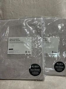 West Elm European Flax linen SHEER Rod Pocket 48x84 Set of 2 Stone Gray - Picture 1 of 2