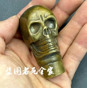 Brass Skull Head Hand Claw Walking Stick Cane Handle Top Topper - Picture 1 of 7