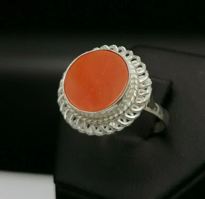 anello donna corallo rosso di Sardegna argento bianco 925 gambo regolabile - Immagine 1 di 4