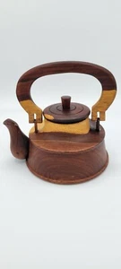 Vintage Cedarwood Teapot, Hand Carved Wood Tea Pot Collectible Primitive Decor - Picture 1 of 12