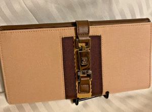 Auth GUCCI Long Wallet Italy Brown & Pink Canvas/Leather Sherry Line - Picture 1 of 10