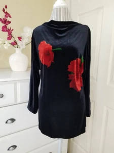 Jeffrey & Dara by Linda Hutley & Evelyn Socias Black Stretch Velvet Red Poppies - Picture 1 of 12