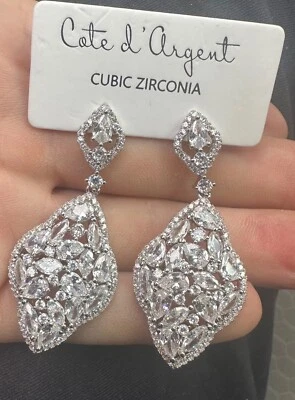 Brincos novos com etiquetas Cate d’ Argent prata nupcial zircônia cúbica 2” gota cintilante - Imagem 1 de 4