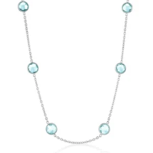 Set Lunetta 7mm Tonda Gemma Stazione Collana - Topazio Blu 11,36cttw - Foto 1 di 1