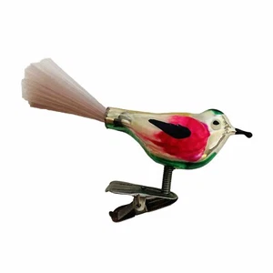 Vtg Blown Mercury Glass Bird Clip On Christmas Tree Ornament Germany Colorful - Picture 1 of 6