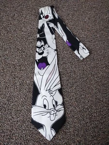 VTG 1992 Looney Tunes By Balancine TAZ Hand Made Silk Tie Bugs & Tazmanian Retro - Picture 1 of 8