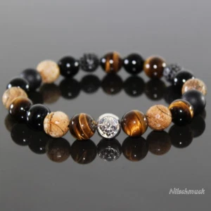 Pulsera de cristal para hombre ojos de tigre mezcla Shamballa elástica bisutería para hombre - Imagen 1 de 1