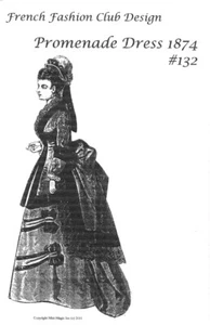 French Fashion Promenade Dress 1874 Pattern #132 for Doll. - Picture 1 of 1
