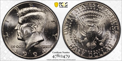 1994 P 50c KENNEDY HALF DOLLAR PCGS MS64 Protected by Gold Shield & TrueView Cover